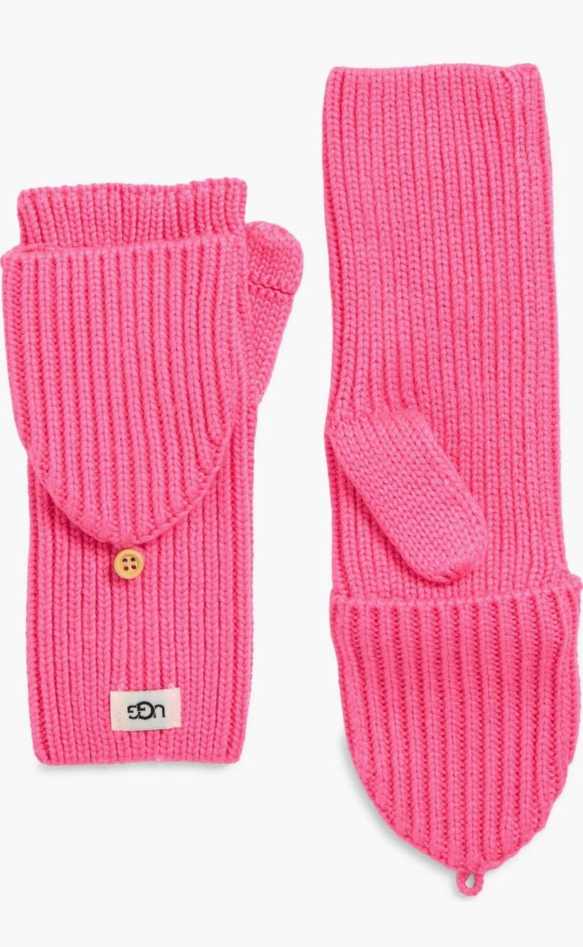 NWT UGG Womenโs Cozy Knit Flip Top Mittens French Pink - One Size
